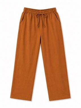 MISSGUIDED RUST ORANGE ELASTIC WAIST STRAIGHT LEG PANTS WITH TIE